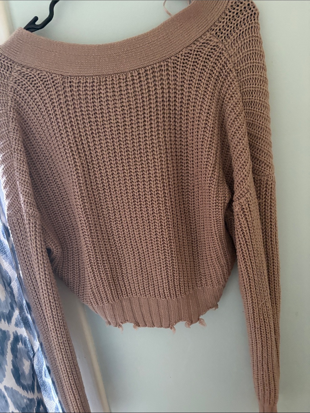 Ultra Flirt Cropped Distressed Knit Cardigan - Taupe Brown - Picture 4 of 4